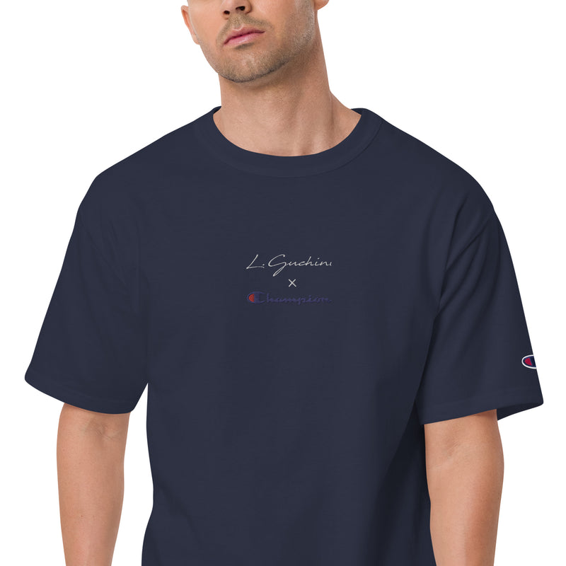 Leuchio Guchini X Champion Men's crew neck T-shirt Navy