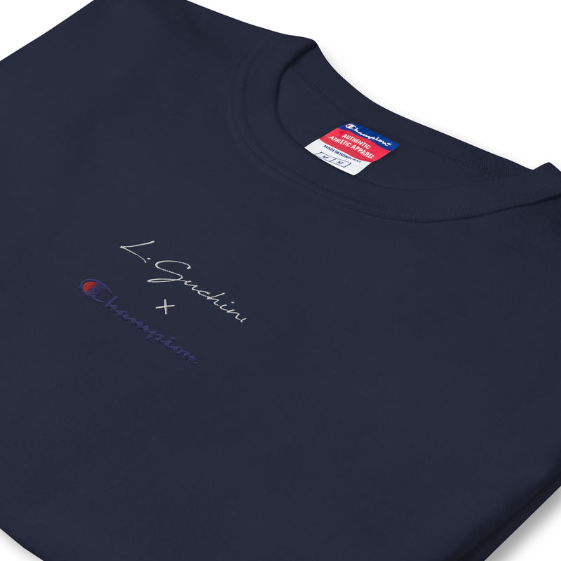 Leuchio Guchini X Champion Men's crew neck T-shirt Navy